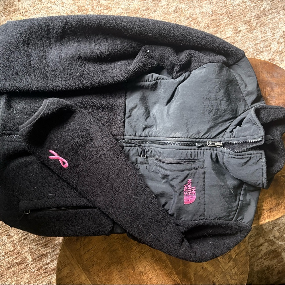 The North Face Black Fleece Jacket with Pink Logo & Accent